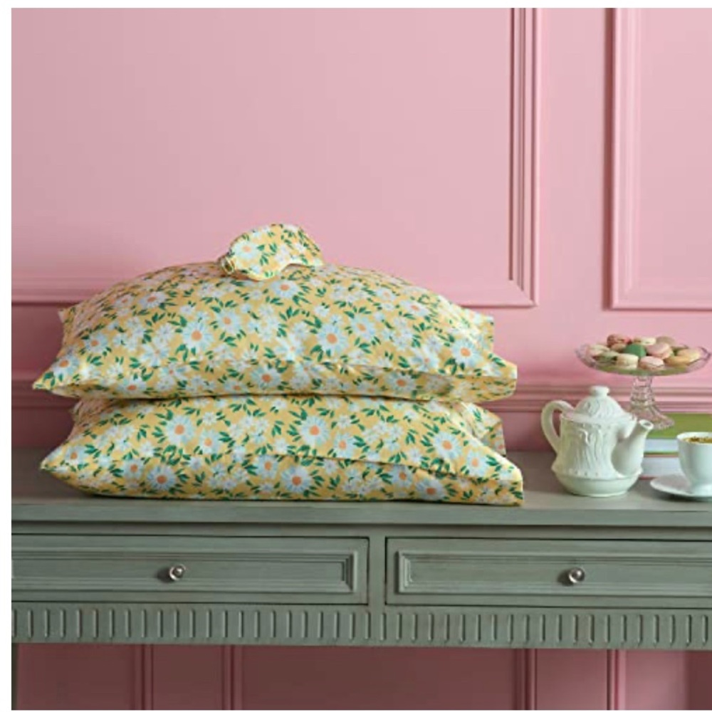 Lady Pepperell luxury 3 piece satin set sleep mask pillowcase set daisy print
